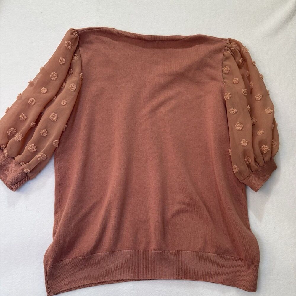 Adrianna Papell Fairy Cottage Core Coastal Grandma Puff Sleeve Sweater Blouse L - Picture 6 of 9